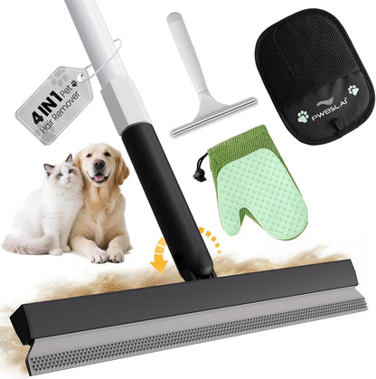 Carpet Rake for Pet Hair Removal Tool - 4 in 1 Pet Hair Remover Kit for Dog Cat Fur Remover, Contain 60" Adjustable Rubber Broom, Glove, Magic Brush and Scraper for Furniture,Short Pile Carpets, Mats11