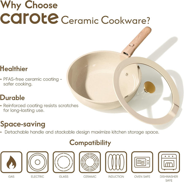 49Pcs Pots and Pans Set, Ceramic Cookware Set with Detachable Handle | Baking Pans Set, Knife Set, Non Stick, Induction Compatible, Dishwasher& Oven Safe, Space Saving, for Kitchen/Rv/Camping9