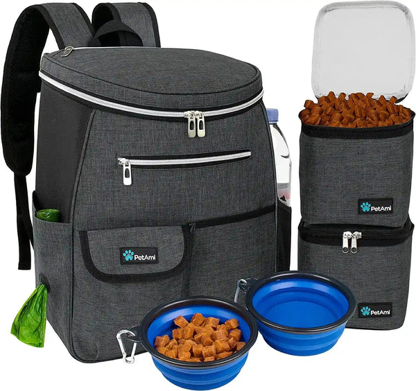 Petami Dog Travel Bag Backpack, 27L Airline Approved Pet Supplies Organizer with 2 Food Containers, 2 Collapsible Bowls & Poop Bag Dispenser, Weekend Road Trip Camping Dog Mom Gift, Purple14