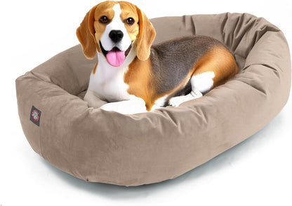 Majestic Pet 40 Inch Micro Velvet Calming Dog Bed Washable – Cozy Soft round Dog Bed with Spine for Head Support - Fluffy Donut Dog Bed 40X29X9 (Inch) – round Pet Bed Large – Pearl13
