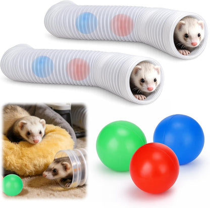 Mity Rain Ferret Toys with 3 Balls Inclueded | Collapsible Tunnel Tube Accessories for Ferrets, Guinea Pigs, Hamsters, Expandable Interactive Toys Supplies for Small Pets9
