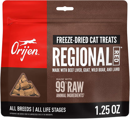 ORIJEN Freeze Dried Cat Treats Regional Red, 1.25Oz Bag | 99% Animal Ingredients, Freeze Dried, Grain Free, High Protein, 1 Calorie Each, Ideal for Training, Nutrients Locked In1