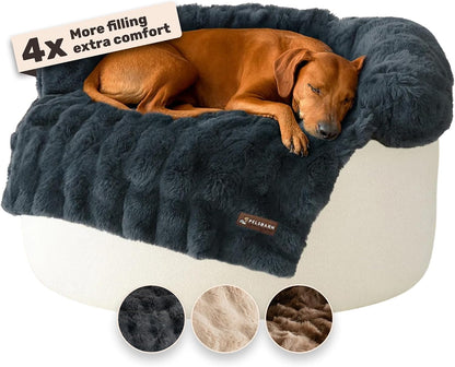 Pelsbarn Dog Bed for Couch, Luxurious Sofa Bed for Dogs with Non-Slip Oxford Bottom - Faux Rabbit Fur with Removable Cover, Large, Gray - 33X33 In2