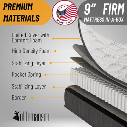 9" Hybrid Twin Mattress - Firm - Made in USA - Individually Pocketed Coils & Certipur-Us Foam - Fiberglass-Free - Bed in a Box7