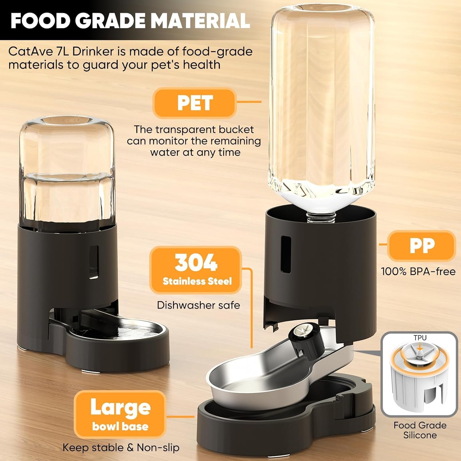 7l-automatic-dog-water-dispenser-bowl-gravity-pet-water-dispenser-with-stainless-steel-bowl-no-spilling-large-capacity-water-feeder-for-dogs-cats-7l-without-filter-black