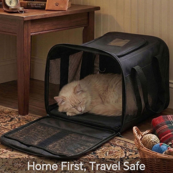 Conlun Cat Carrier Airline Approved, Soft-Sided Dog Carrier with Inner Safety Leash, Pet Transport Carrier for Small-Medium Cats Puppies up to 15 Lbs, Collapsible Travel Kitten Carrier Bag -Blackm | Airline Approved,With Inner Safety Leash,Collapsible Pet Transport Carrier for Small Dog/Medium Cats6