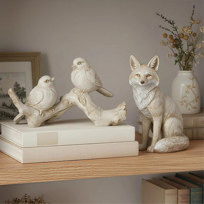 Bird Figurines Home Decor – Resin Tabletop Cream Love Birds on Branch, Farmhouse Shelf & Desk Accent for Living Room, Bedroom, Office, 6 X 2.3 X 3.4 Inches6