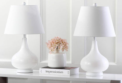 SAFAVIEH Lighting - Amy 24" White Glass Gourd Table Lamp Set of 2 with White Shades, Modern Contemporary Bedroom Living Room Lighting, LED Bulbs Included (LIT4087A-SET2)4