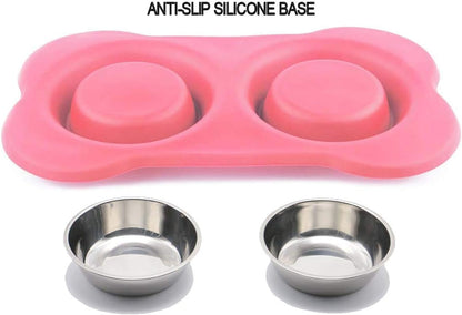 Asfrost Dog Food Bowls Stainless Steel Pet Bowls & Dog Water Bowls with No-Spill and Non-Skid, Feeder Bowls with Dog Bowl Mat for Dogs Cats and Pets-Pink, 24 0Z in Total6
