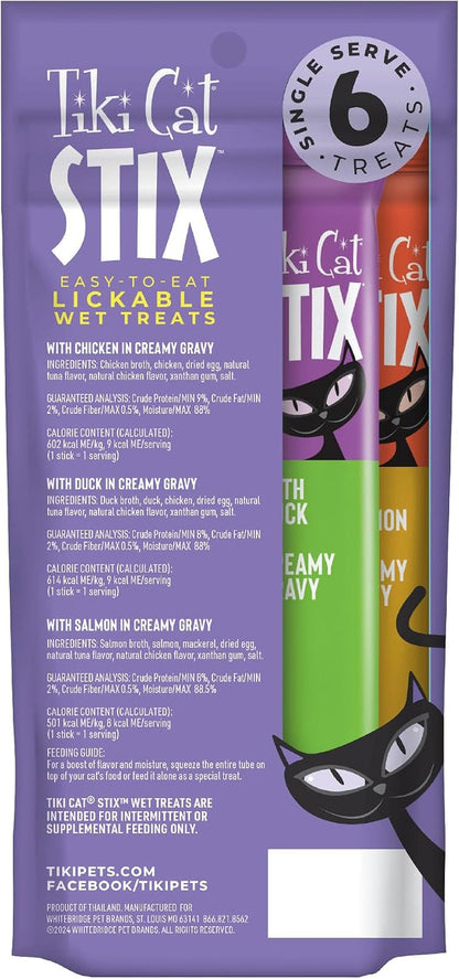 Tiki Cat Stix Mousse Treats, Single Serve Indulgent Lickable Treat or Dry Food Topper, Variety Pack with Salmon, Chicken, and Tuna, 3 Oz. Pouch2