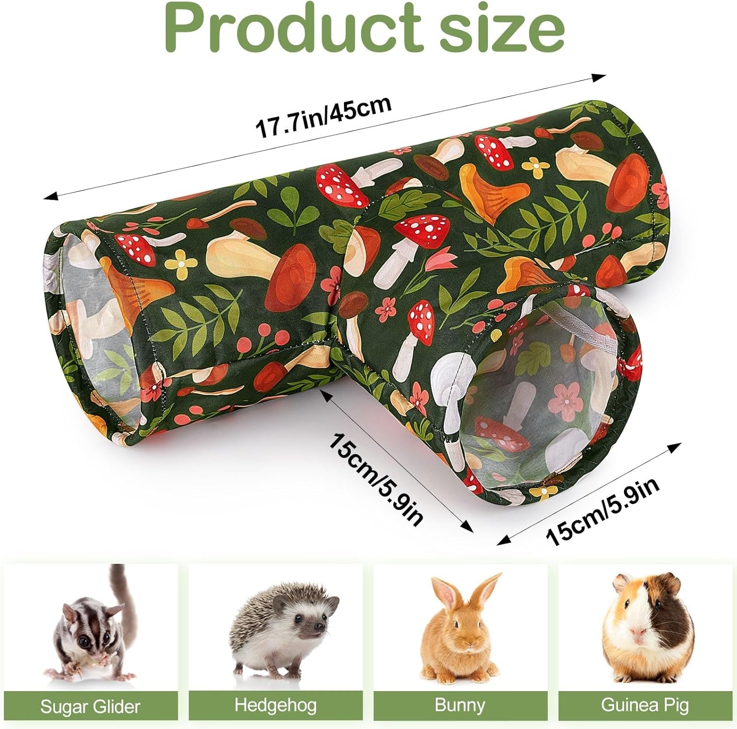 bienbee-guinea-pig-tunnel-3-way-washable-guinea-pig-hideout-foldable-rabbit-tunnel-guinea-pigs-toys-for-bunny-hamster-chinchilla-ferret-rabbit-guinea-pigs-accessories-mushroom-guinea-pig-hideout-portable-tubes-with-cute-print-high-dense-fabric-for-small-pets-hiding-resting-playing-and-exploring
