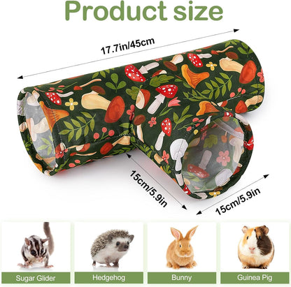 Bienbee Guinea Pig Tunnel, 3 Way Washable Guinea Pig Hideout,Foldable Rabbit Tunnel Guinea Pigs Toys for Bunny Hamster Chinchilla Ferret Rabbit Guinea Pigs Accessories Mushroom | Guinea Pig Hideout, Portable Tubes with Cute Print,High Dense Fabric for Small Pet'S Hiding Resting Playing and Exploring6
