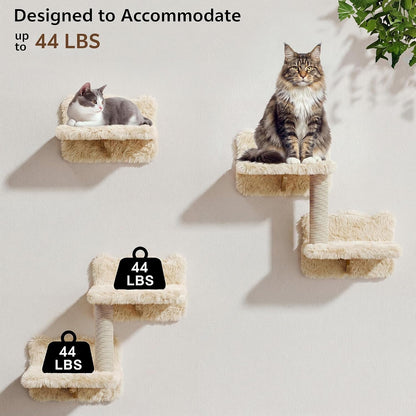 9-In-1 Cat Wall Shelves, Cat Wall Furniture Set with Bridge, Beige | Wall Mounted Cats Shelf for Space-Saving, Multi-Level Cat Climbing Systems for 16 Inch Drywall, with Scratching Posts, Condos7