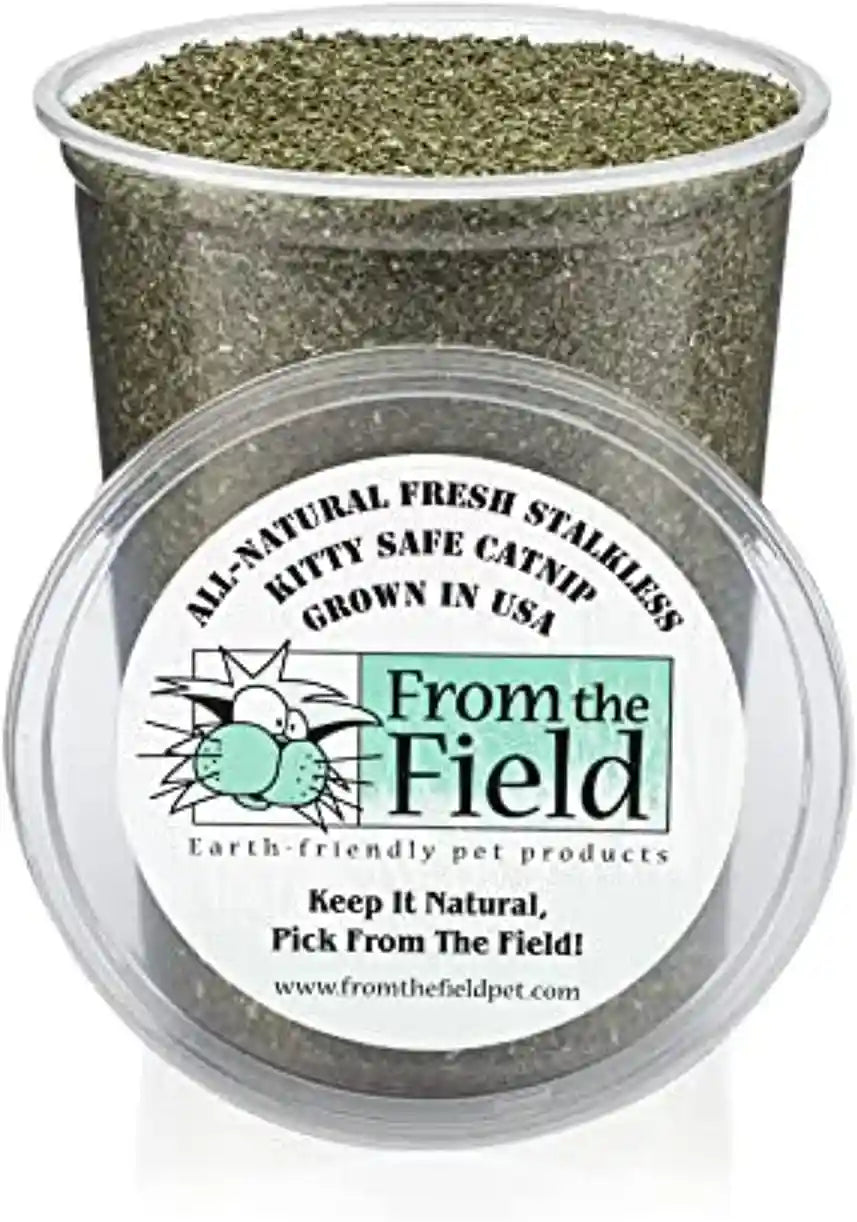 from-the-field-fine-ground-stalkless-catnip-premium-usa-grown-catnip-for-toys-playtime-fresh-potent-non-toxic-eco-friendly-safe-for-kittens-cats-resealable-6-oz-tub