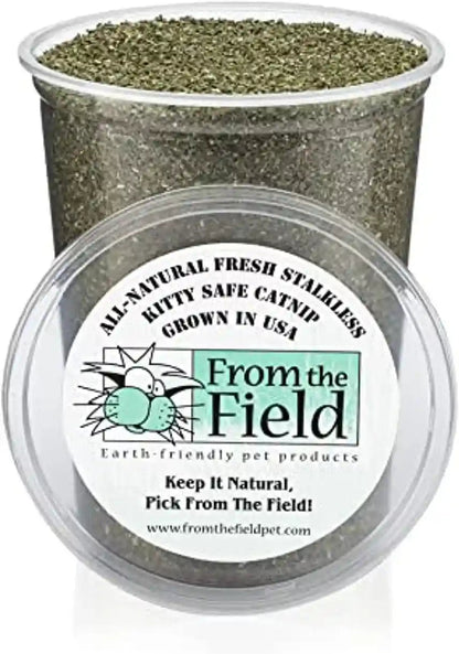 From the Field | Fine Ground Stalkless Catnip | Premium Usa-Grown Catnip for Toys & Playtime | Fresh, Potent, Non-Toxic, Eco-Friendly | Safe for Kittens & Cats | Resealable 6 Oz Tub1