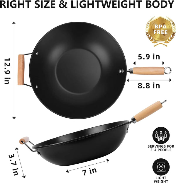 Carbon Steel Non-Stick Wok, Hand Wash Recommended, Easy Clean Kitchen Cookware2