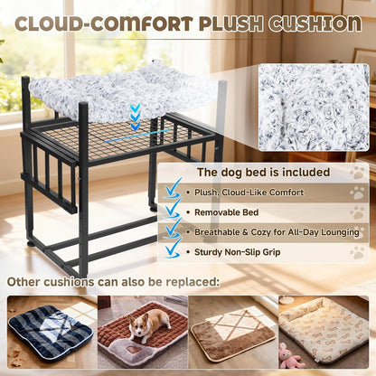 Beside Dog Bed and Mattress Set - Metal Three-Sided Fence Pet Dogs Bed Frame, Adjustable Height Dogs Bed Extension Attachment for Human Bed, for Small/Medium Puppy(25.5''L X 17.7''W)6