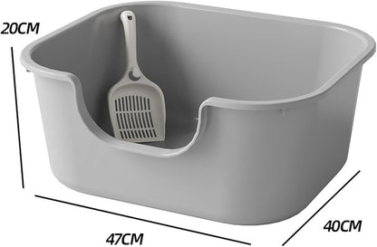 Oversized Open Top Pet Litter Tray with High Sides - Semi Closed Cat Litter Basin Portable Bedpan for Cats- Grey5
