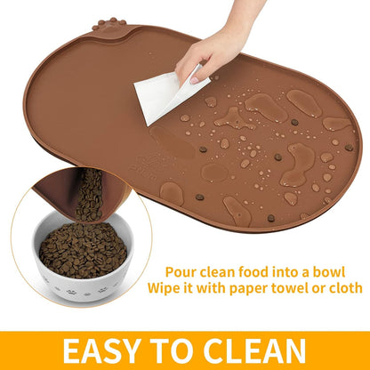 Silicone Pet Placemat, Waterproof Pet Feeding Bowl Mat, Brown, 24" * 16"7