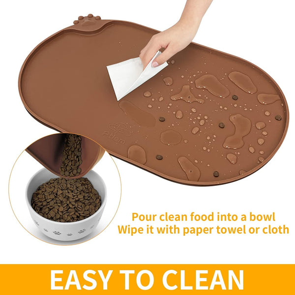 Silicone Pet Placemat, Waterproof Pet Feeding Bowl Mat, Brown, 24" * 16"7