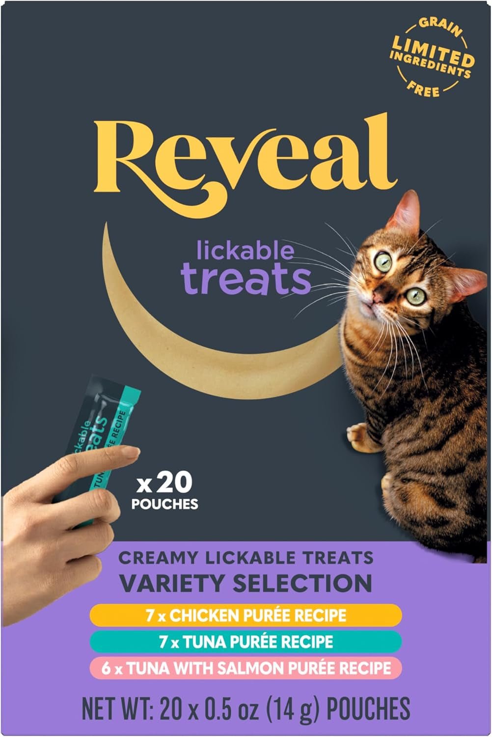 reveal-fish-chicken-variety-lickable-cat-treats-20-pack-0-5-oz-pouches-creamy-puree-limited-ingredient-grain-free-high-quality-protein-squeeze-up-for-training-or-food-topper