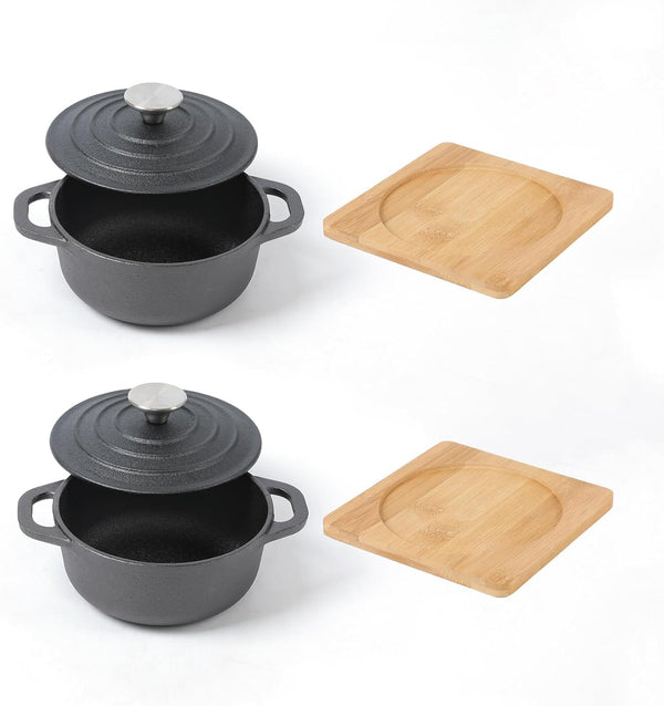 Cast Iron Pre Seasoned Mini Cast Iron Bread Bowl Dutch Oven Set of 2 Black6