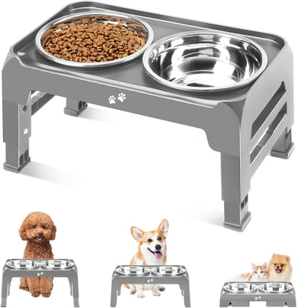COMESOON Elevated Dog Bowls for Small Medium Dogs, 3 Height Adjustable Raised Stand with 2 Thick 6" Stainless Steel Food Bowls, Non-Slip Feeder Adjusts to 2.75", 6", 7.5", Black13