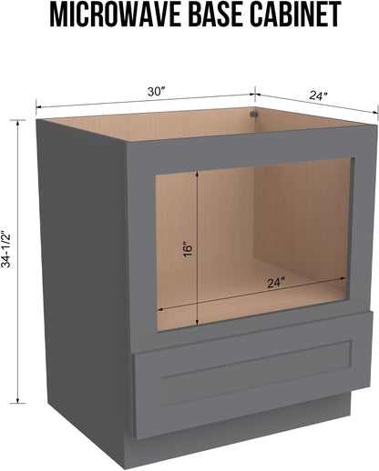 Microwave Base Cabinet – Solid Wood Shaker Style Kitchen Storage Base Unit with Drawer & Soft-Close Doors, RTA Pantry Cupboard for Dining Room, Coffee Bar 30" W X 24" D X 34 1/2" H (Pebble Gray)3