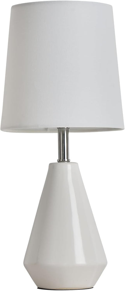 Small Bedside Table Lamp for Bedroom - Reading Desk Lamp with 3 Color Temperatures，15.5" Nightstand Ceramic Lamp with Fabric Shade for Kids Room,Living Room,Dorm,Home Office (White)9
