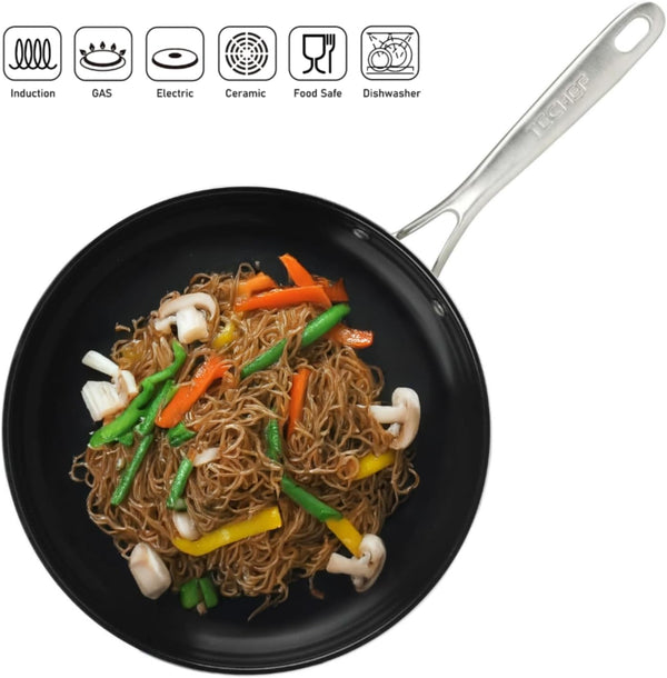 Techef Collection | Ceramic Nonstick Flat Bottom Wok Stir Fry Pan, Nontoxic - Free of PFAS, PFOA, PTFE (Wok 12")4