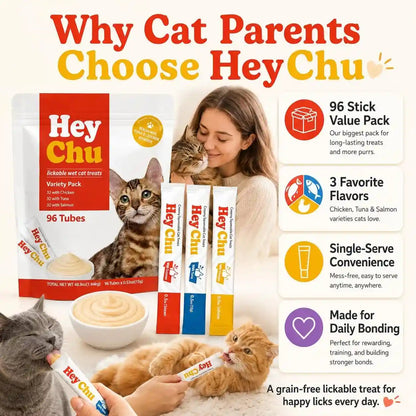 Lickable Cat Treats, Grain-Free Wet Topper, 96 Tube Variety Pack | Tuna, Salmon and Chicken Puree for Kittens, Senior and Picky Cats. Squeezable Creamy Churu Style Tube Snack, High Moisture3