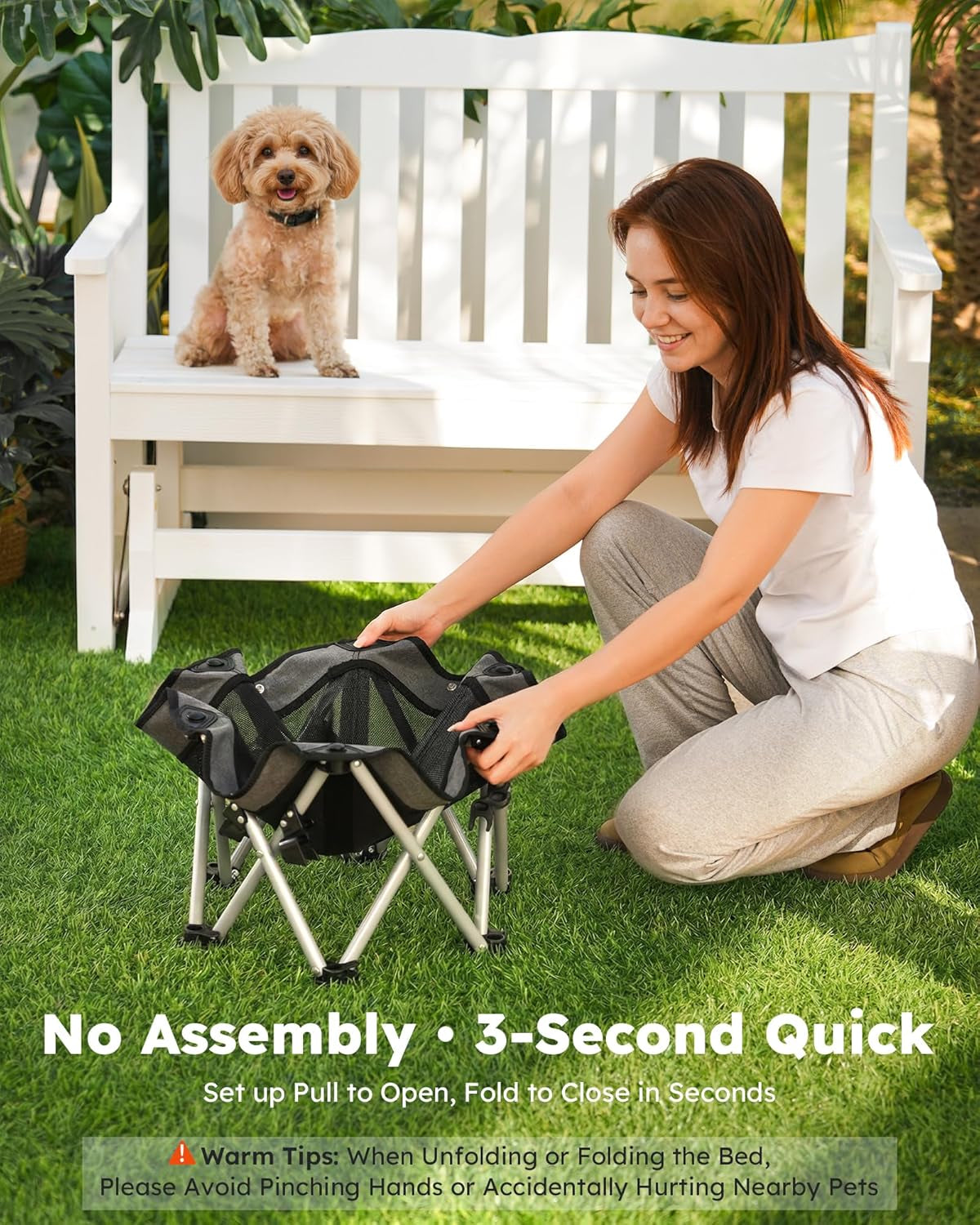 pecute-raised-dog-bed-with-cooling-mat-elevated-pet-cot-for-small-dogs-m-breathable-textilene-mesh-outdoor-camping-beach-steel-frame-130-lbs-heavy-duty-support-tool-free-3-second-quick-assembly
