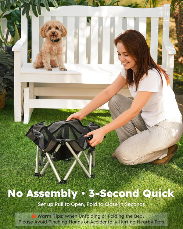 Pecute Raised Dog Bed with Cooling Mat, Elevated Pet Cot for Small Dogs, M | Breathable Textilene Mesh, Outdoor Camping & Beach, Steel Frame,130 Lbs Heavy Duty Support, Tool-Free 3-Second Quick Assembly4