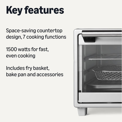 6-Slice 23-QT Toaster Oven with Built-In Air Fryer, 7-In-1 Cooking Options, 60-Min Timer & Adjustable Temperature (200°F - 450°F), with Accessories, 1500W, Stainless Steel, Silver/Gray2
