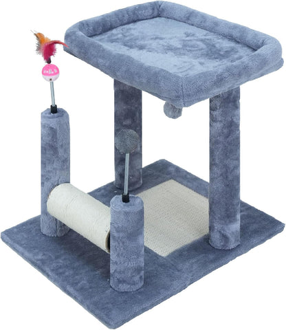 ROYPET Multifunctional Cat Scratching Posts for Indoor Kittens,Cat Scratching Posts for Play and Activity,Scratching Posts with Feather Toys and Plush Perch Bed,Grey1