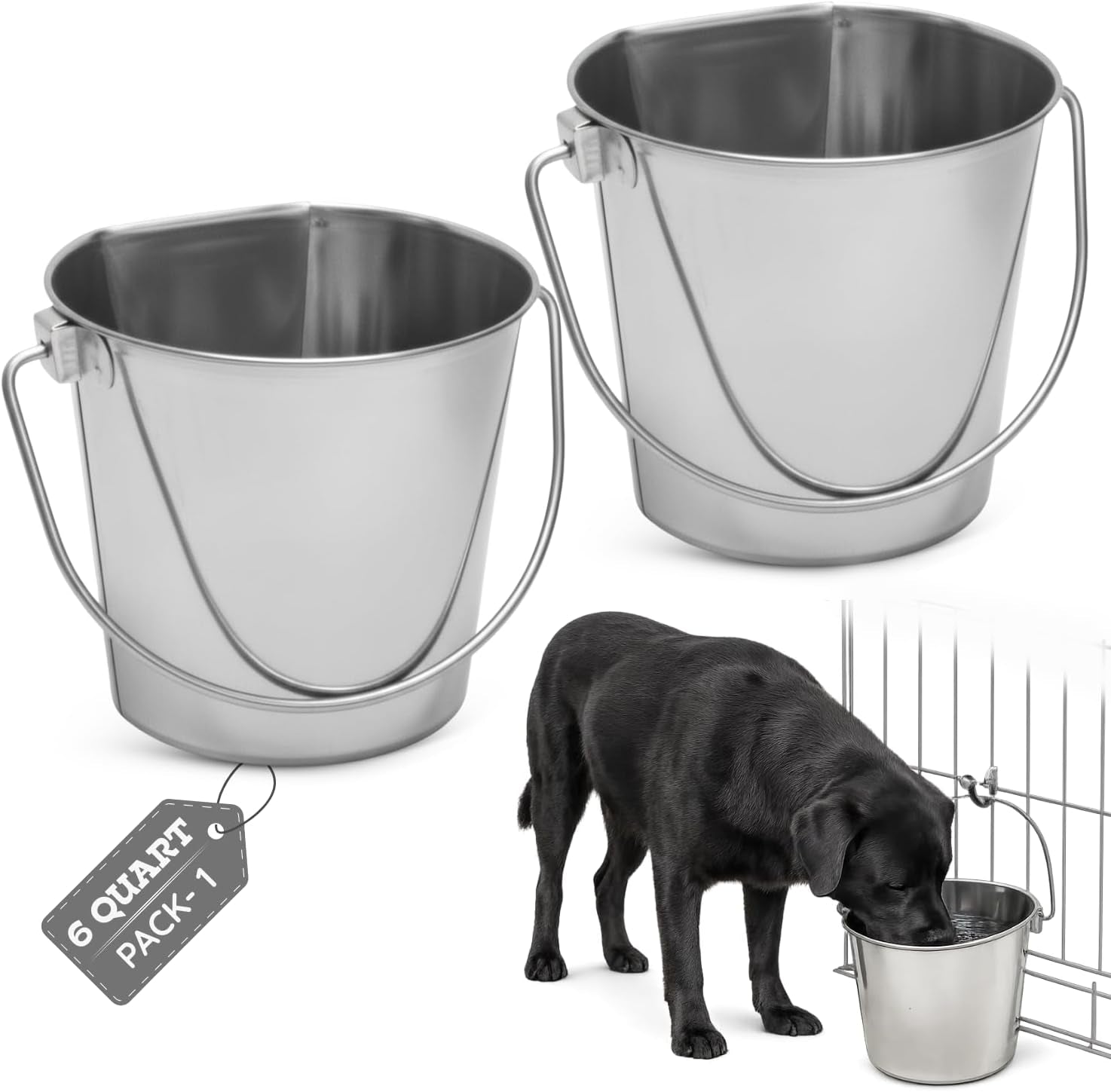 flat-side-stainless-steel-bucket-2-quart-hanging-feeding-utility-pail-for-small-dog-cat-birds-fits-kennel-cage-compatible-heavy-duty-food-water-feeder-0-5-gallon-silver-bucket-4-pack