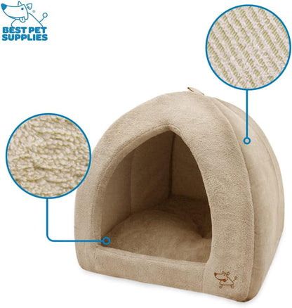 Best Pet Supplies Cat Bed for Indoor Cat, Domed Tent House with Removable Pillow, Covered Cat Cave for Small Dog, Puppies and All Breeds of Cats - Tan, 19 X 19 X H:19"5