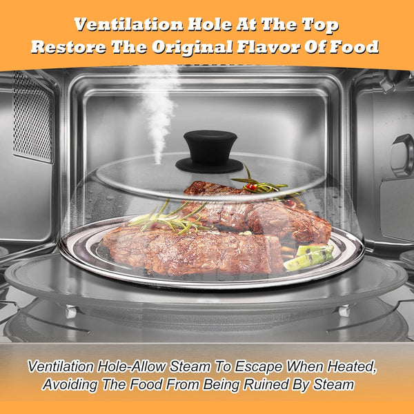 10In Glass Microwave Cover for Food,Glass Microwave Cover,Food Grade | 10In Glass Microwave Cover for Food, Microwave Plate Lid with Vent Holes & Easy-Grip Handle3