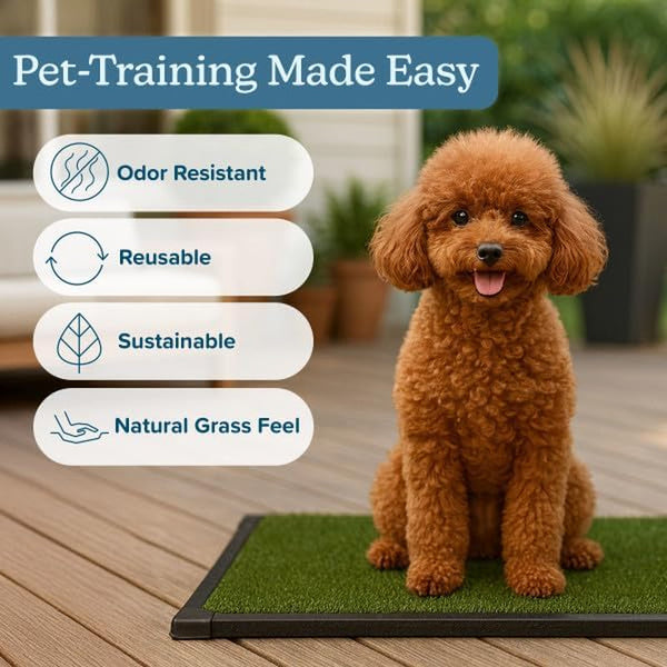 PETMAKER Artificial Grass Puppy Pee Pad for Dogs and Small Pets, 16” X 20” | Reusable 3-Layer Turf Pads for Dogs with Tray, Indoor and Outdoor Fake Grass Potty, Pet Supplies4