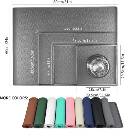 Ptlom Pet Placemat for Dog and Cat, Mat for Prevent Food and Water Overflow, Suitable for Small, Medium and Big Pet, 18" 12", Grey, Silicone2