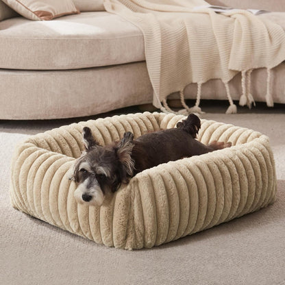 FURTIME Dog Bed for Small Dogs, Cat Beds for Indoor Cats Washable, Orthopedic Rectangle Soft Calming Puppy Bed with Removable Cover, Durable Pet Cuddler with Anti-Slip Bottom, Grey, S (20"X19"X6")14