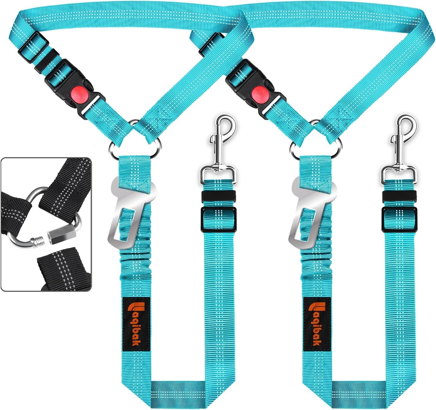 removable-dog-seat-belt-harness-for-car-3-in-1-pet-dog-car-seatbelt-leash-retractable-restraint-secures-to-vehicle-headrest-adjustable-reflective-bungee-dog-seatbelt-tether-blue-and-black-retractable-headrest-mounted-restraint-adjustable-reflective-bungee-dog-seatbelt-tether-blue-and-black