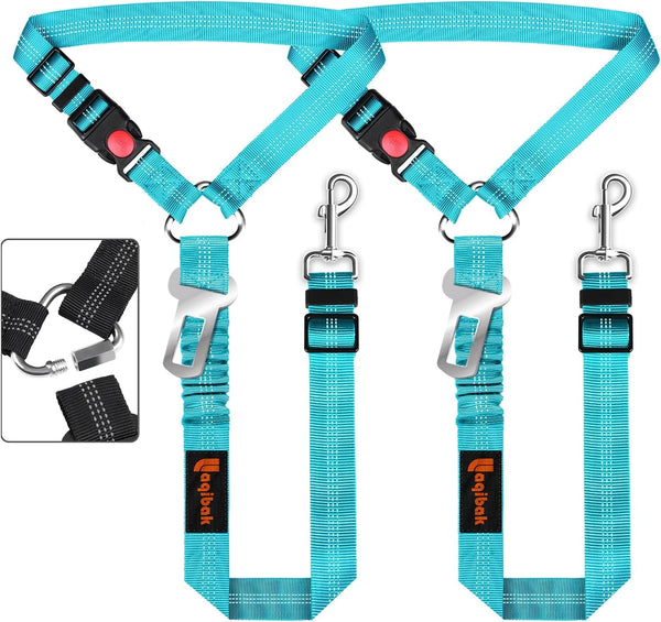 Removable Dog Seat Belt Harness for Car, 3 in 1 Pet Dog Car Seatbelt Leash, Retractable Restraint Secures to Vehicle Headrest & Adjustable Reflective Bungee Dog Seatbelt Tether, Blue and Black | Retractable Headrest-Mounted,Restraint & Adjustable Reflective Bungee Dog Seatbelt Tether,Blue and Black11
