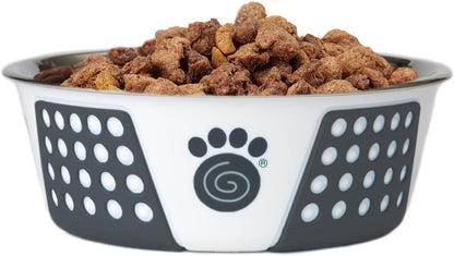 Petrageous 15001 Fiji Stainless Steel Non-Slip Dishwasher-Safe Dog Bowl 3.75-Cup Capacity 6.75-Inch Diameter 2.5-Inch Tall for Medium and Large Dogs, White and Slate Blue (Pack of 2)4