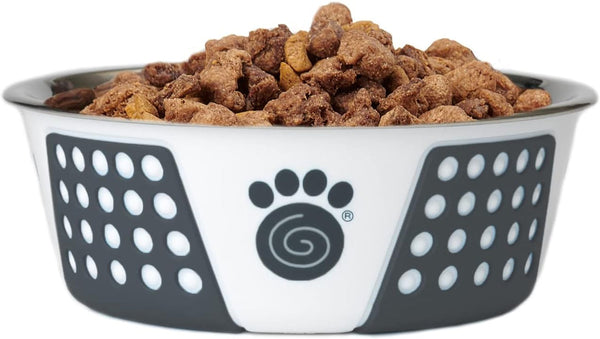 Petrageous 15001 Fiji Stainless Steel Non-Slip Dishwasher-Safe Dog Bowl 3.75-Cup Capacity 6.75-Inch Diameter 2.5-Inch Tall for Medium and Large Dogs, White and Slate Blue (Pack of 2)4