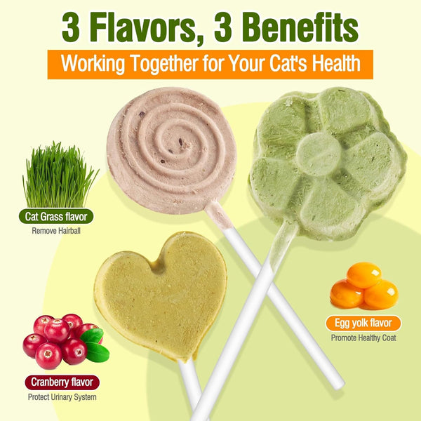 Freeze Dried Cat Treats, Cat Lollipop Treats Cat Grass Treats, Chicken Lollipops, High-Protein Nutrient Snacks - Interactive Cat Toy & Food Toppers (21Pcs)3