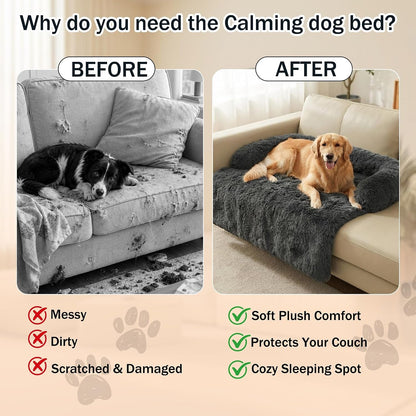 Calming Dog Bed for Couch, Thickened Plush Dog Mat with Raised Bolster, Washable Pet Sofa Bed & Furniture Protector, Non-Slip Dog Couch Cover for Small Medium Large Dogs & Cats (Dark Gray, X-Small)4