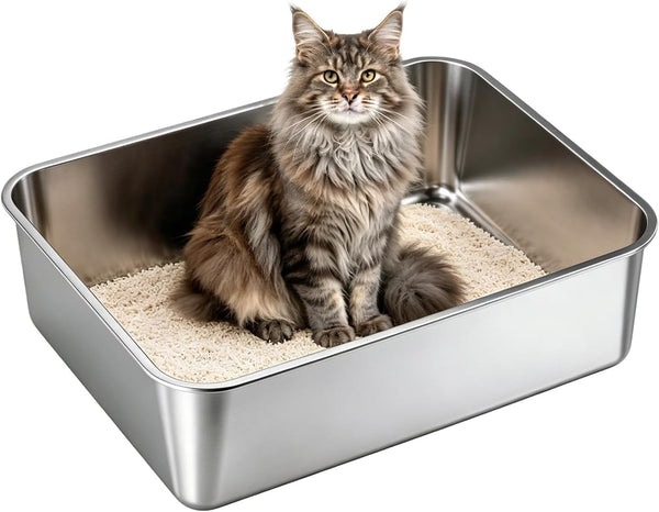 Stainless Steel Litter Box, Metal Litterpan for Small Cats Odor Free | Metal Litter Pan Tray Toilet Easy Clean Extra Large Leakproof Scoop Open Top Rust‑Proof Indoor Cats Kittens Low Entry Grey1