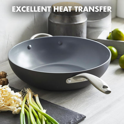 Lima Hard Anodized Healthy Ceramic Nonstick 12.5" Wok Pan with Helper Handle, Pfas-Free, Oven Safe, Gray6