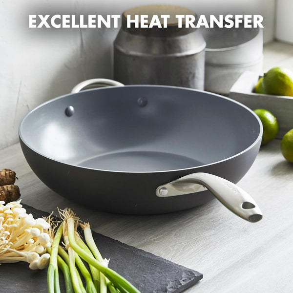 Lima Hard Anodized Healthy Ceramic Nonstick 12.5" Wok Pan with Helper Handle, Pfas-Free, Oven Safe, Gray6